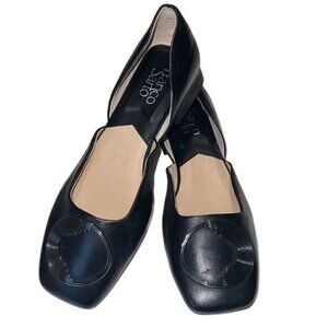 Franco Sarto Branza Black Leather Slip On Square Toe Loafers Size 7.5 New